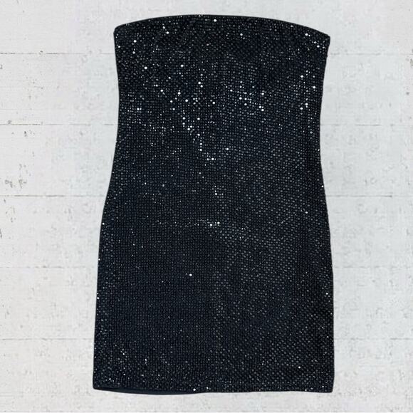 Alice & Olivia Leia Strapless Embellished Sequin Black Mini Dress Size 10 - Picture 10 of 16